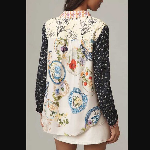 New S Maeve x Anthropologie Paz contrast button down shirt blouse purple - Picture 2 of 9